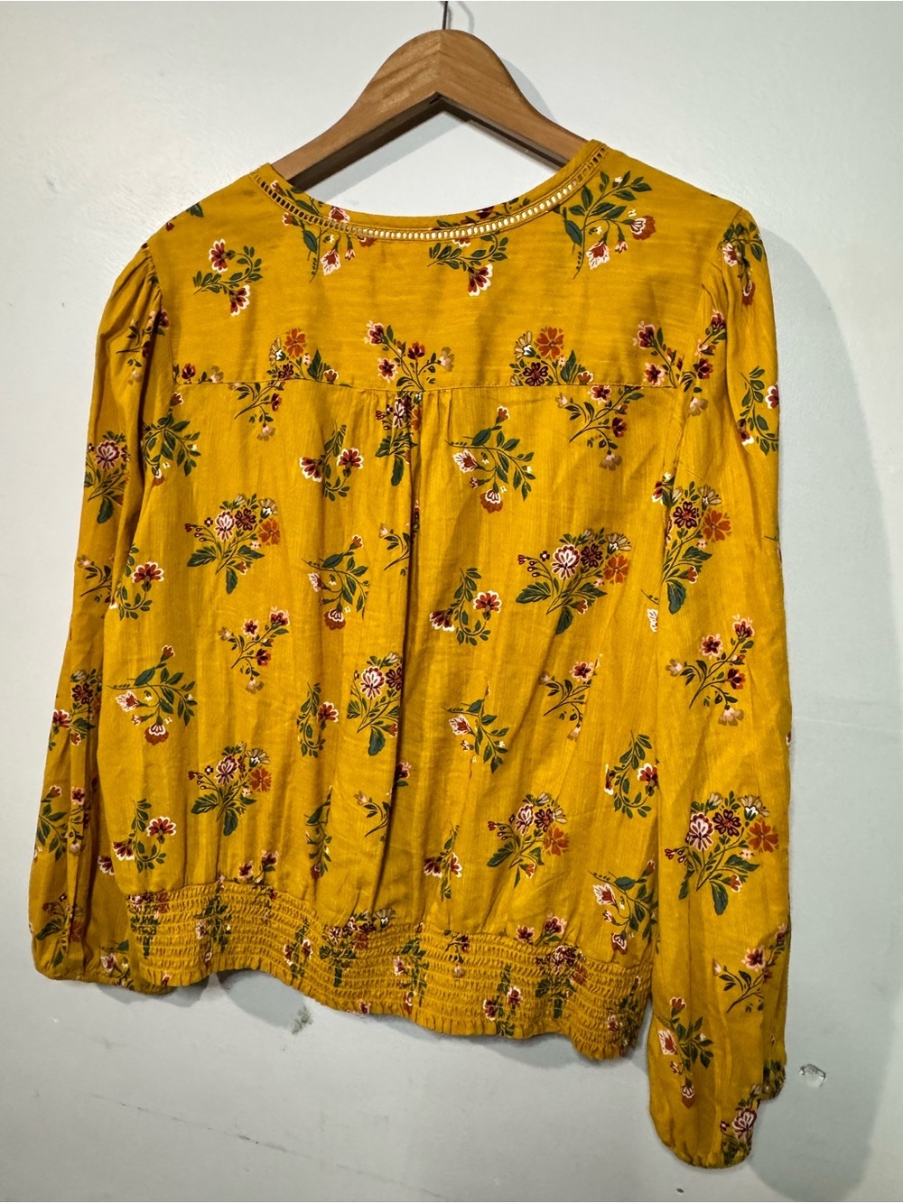 St. John's Bay Mustard Floral Wrap Blouse - Picture 3 of 9